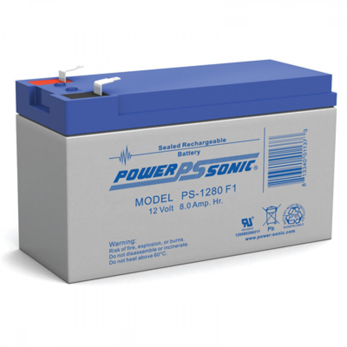 PS-1280F2 - POWERSONIC 12V 8.0AH SLA BATTERY